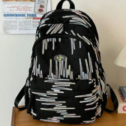 School Backpack (Black with White Lines Design)